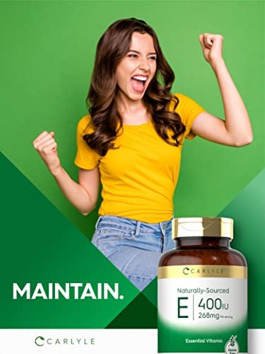 Carlyle Vitamin E 400 IE Weichkapseln | 250 Stück | Natürlich gewonnenes Nahrungsergänzungsmittel für Männer und Frauen | Non-GMO und Glutenfrei