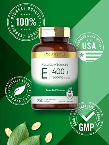 Carlyle Vitamin E 400 IE Weichkapseln | 250 Stück | Natürlich gewonnenes Nahrungsergänzungsmittel für Männer und Frauen | Non-GMO und Glutenfrei