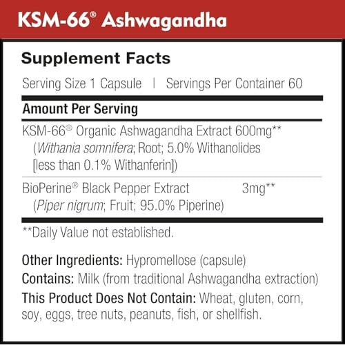DailyNutra KSM-66 Ashwagandha 600mg Bioaktiver Wurzelextrakt - Hochdosiertes Nahrungsergänzungsmittel mit 5% Withanoliden | Lindert Müdigkeit, Fördert Entspannung, Konzentration, Energie & Muskelwachstum (60 Kapseln)