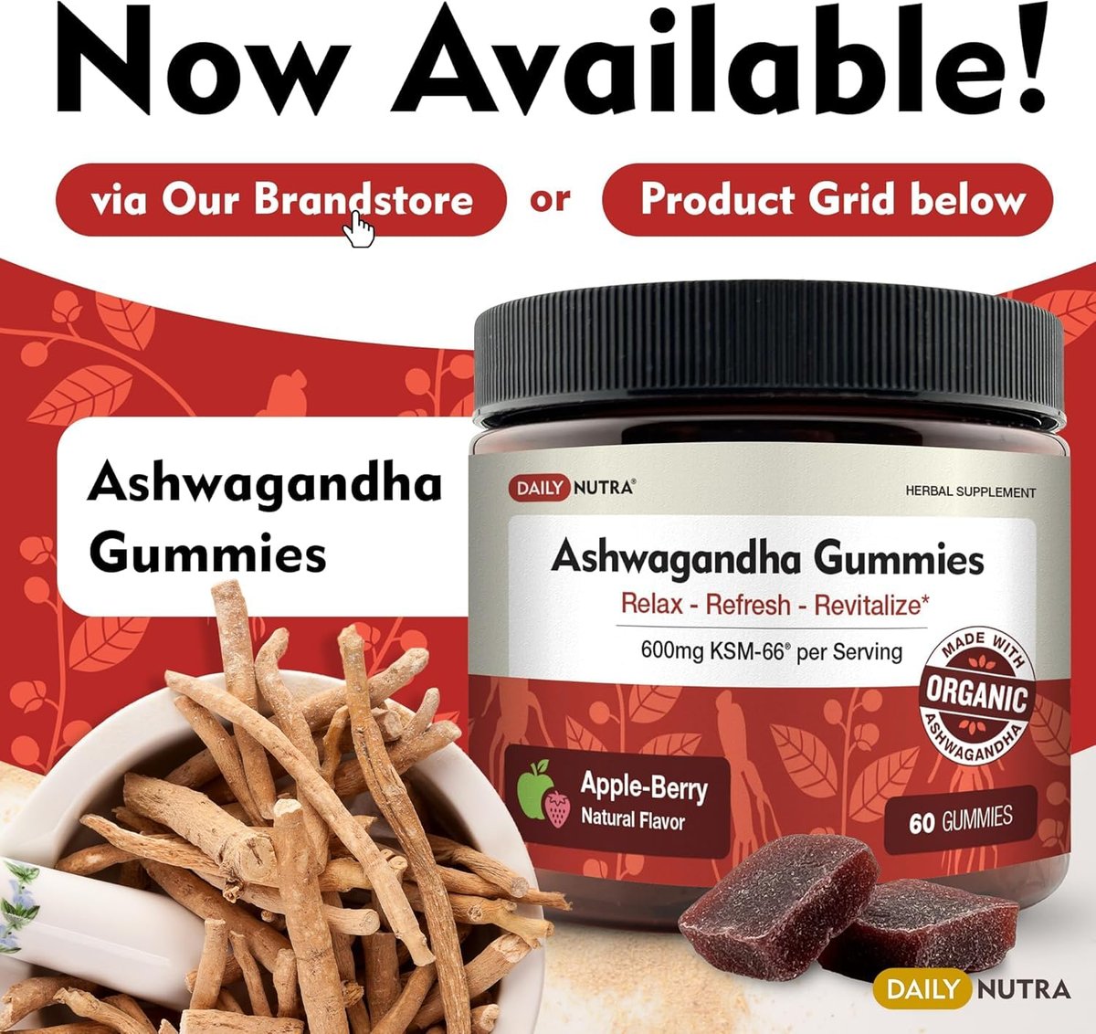 DailyNutra KSM-66 Ashwagandha 600mg Bioaktiver Wurzelextrakt - Hochdosiertes Nahrungsergänzungsmittel mit 5% Withanoliden | Lindert Müdigkeit, Fördert Entspannung, Konzentration, Energie & Muskelwachstum (60 Kapseln)