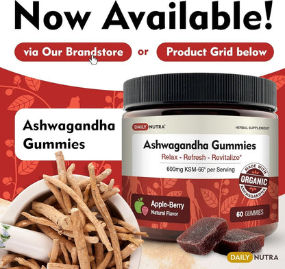 DailyNutra KSM-66 Ashwagandha 600mg Bioaktiver Wurzelextrakt - Hochdosiertes Nahrungsergänzungsmittel mit 5% Withanoliden | Lindert Müdigkeit, Fördert Entspannung, Konzentration, Energie & Muskelwachstum (60 Kapseln)