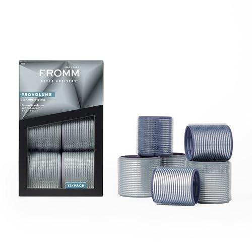 Fromm ProVolume Selbsthaftende Keramik-Ionen-Warmluft-Haarwickler, Set mit 12 Stück – Sechs 5 cm und sechs 6,3 cm professionelle Wickler für mittellanges bis langes Haar für Volumen, sanfte Wellen und Curtain Bangs