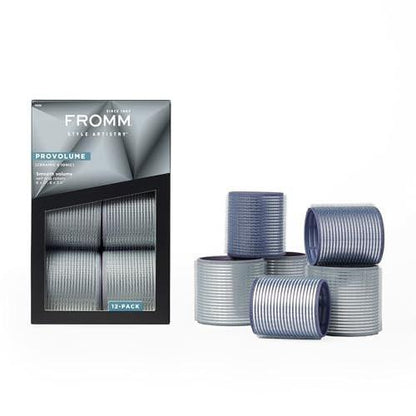 Fromm ProVolume Selbsthaftende Keramik-Ionen-Warmluft-Haarwickler, Set mit 12 Stück – Sechs 5 cm und sechs 6,3 cm professionelle Wickler für mittellanges bis langes Haar für Volumen, sanfte Wellen und Curtain Bangs