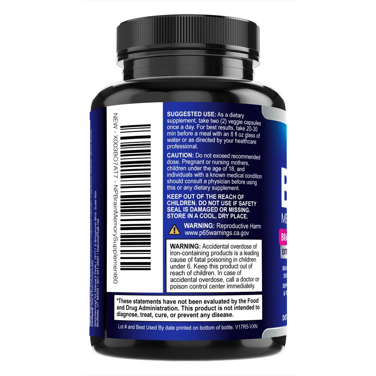 Natur's Peak Gehirn Booster – 3-fache Stärke Nootropika für Konzentration, Klarheit & Fokus – Kognitive Vitamine mit Bacopa, Phosphatidylserin & DMAE – 60 Kapseln