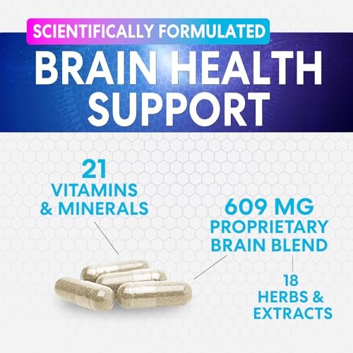 Natur's Peak Gehirn Booster – 3-fache Stärke Nootropika für Konzentration, Klarheit & Fokus – Kognitive Vitamine mit Bacopa, Phosphatidylserin & DMAE – 60 Kapseln