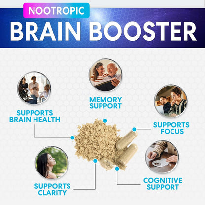 Natur's Peak Gehirn Booster – 3-fache Stärke Nootropika für Konzentration, Klarheit & Fokus – Kognitive Vitamine mit Bacopa, Phosphatidylserin & DMAE – 60 Kapseln