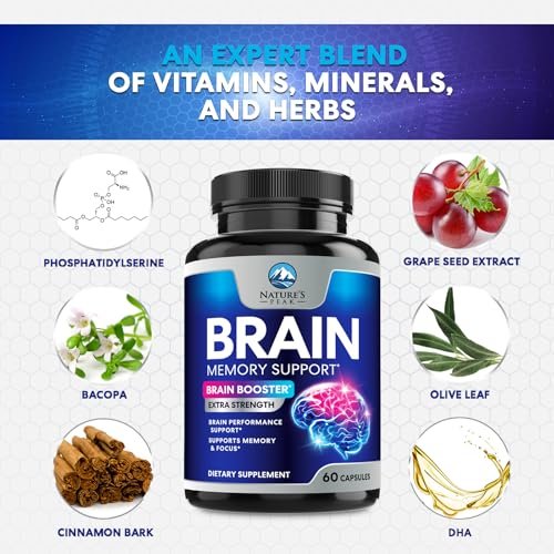 Natur's Peak Gehirn Booster – 3-fache Stärke Nootropika für Konzentration, Klarheit & Fokus – Kognitive Vitamine mit Bacopa, Phosphatidylserin & DMAE – 60 Kapseln