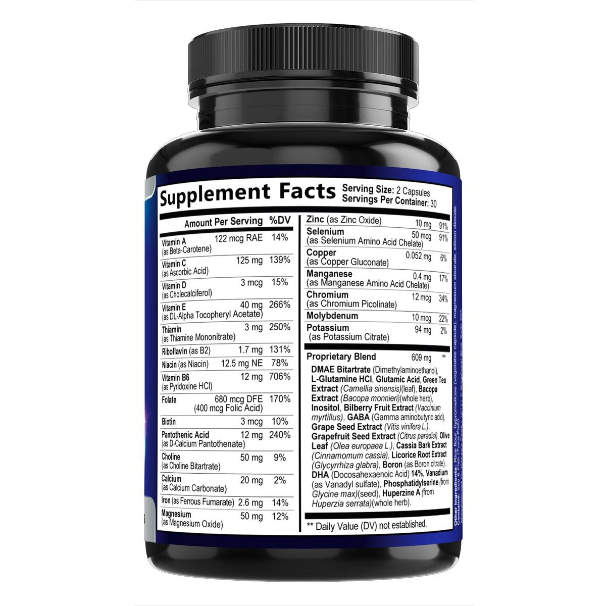 Natur's Peak Gehirn Booster – 3-fache Stärke Nootropika für Konzentration, Klarheit & Fokus – Kognitive Vitamine mit Bacopa, Phosphatidylserin & DMAE – 60 Kapseln
