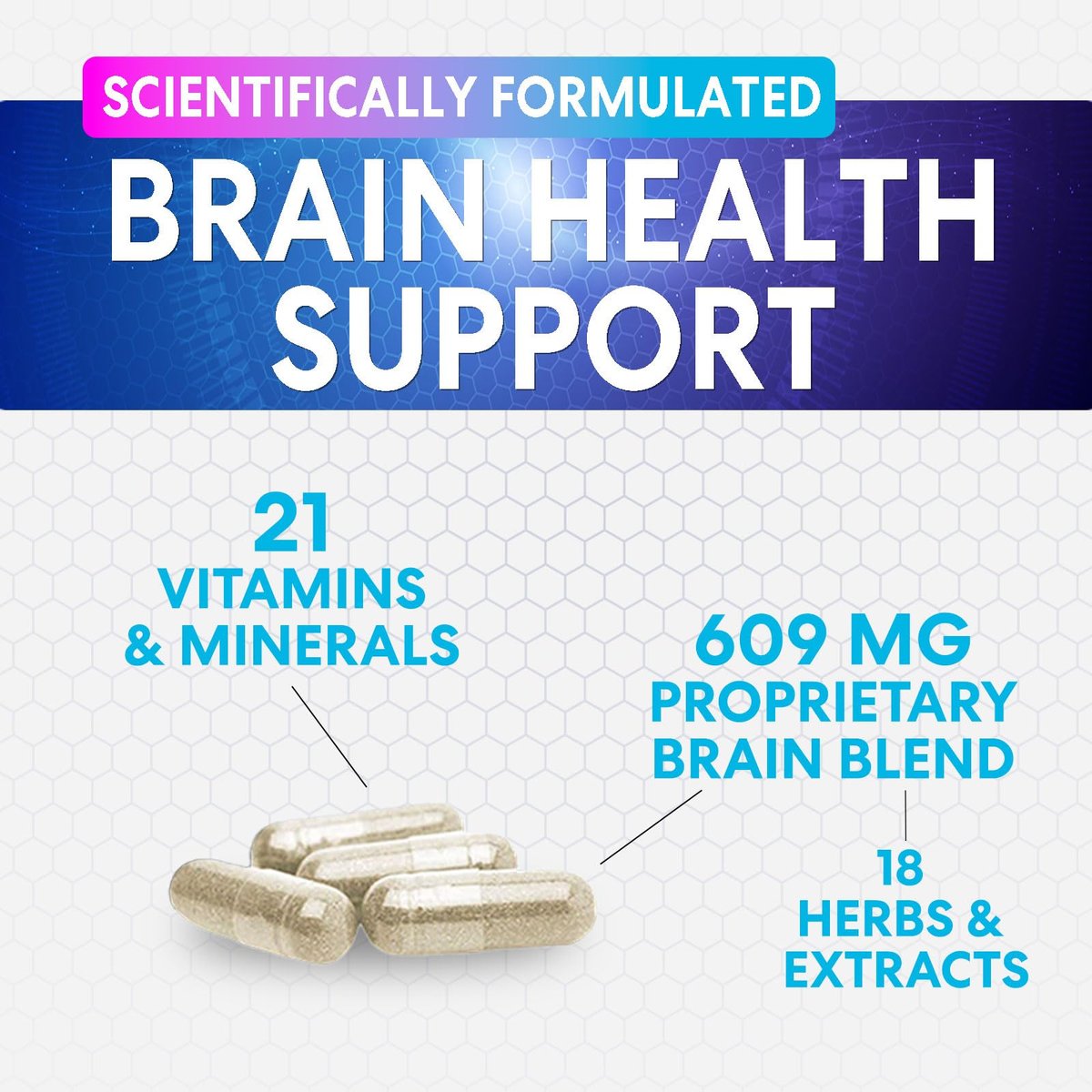Natur's Peak Gehirn Booster – 3-fache Stärke Nootropika für Konzentration, Klarheit & Fokus – Kognitive Vitamine mit Bacopa, Phosphatidylserin & DMAE – 60 Kapseln