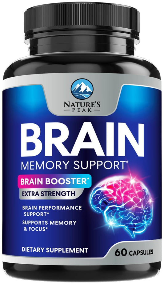 Natur's Peak Gehirn Booster – 3-fache Stärke Nootropika für Konzentration, Klarheit & Fokus – Kognitive Vitamine mit Bacopa, Phosphatidylserin & DMAE – 60 Kapseln