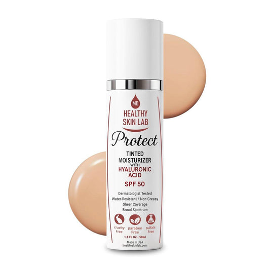 Healthy Skin Lab Protect Tinted Feuchtigkeitscreme SPF 50, Sheer Universal Tint, Leichte Feuchtigkeitsspendende Mineralische Sonnencreme für das Gesicht, Hyaluronsäure, Breites Spektrum Täglicher SPF, Dermatologisch Getestet, 1,8 oz