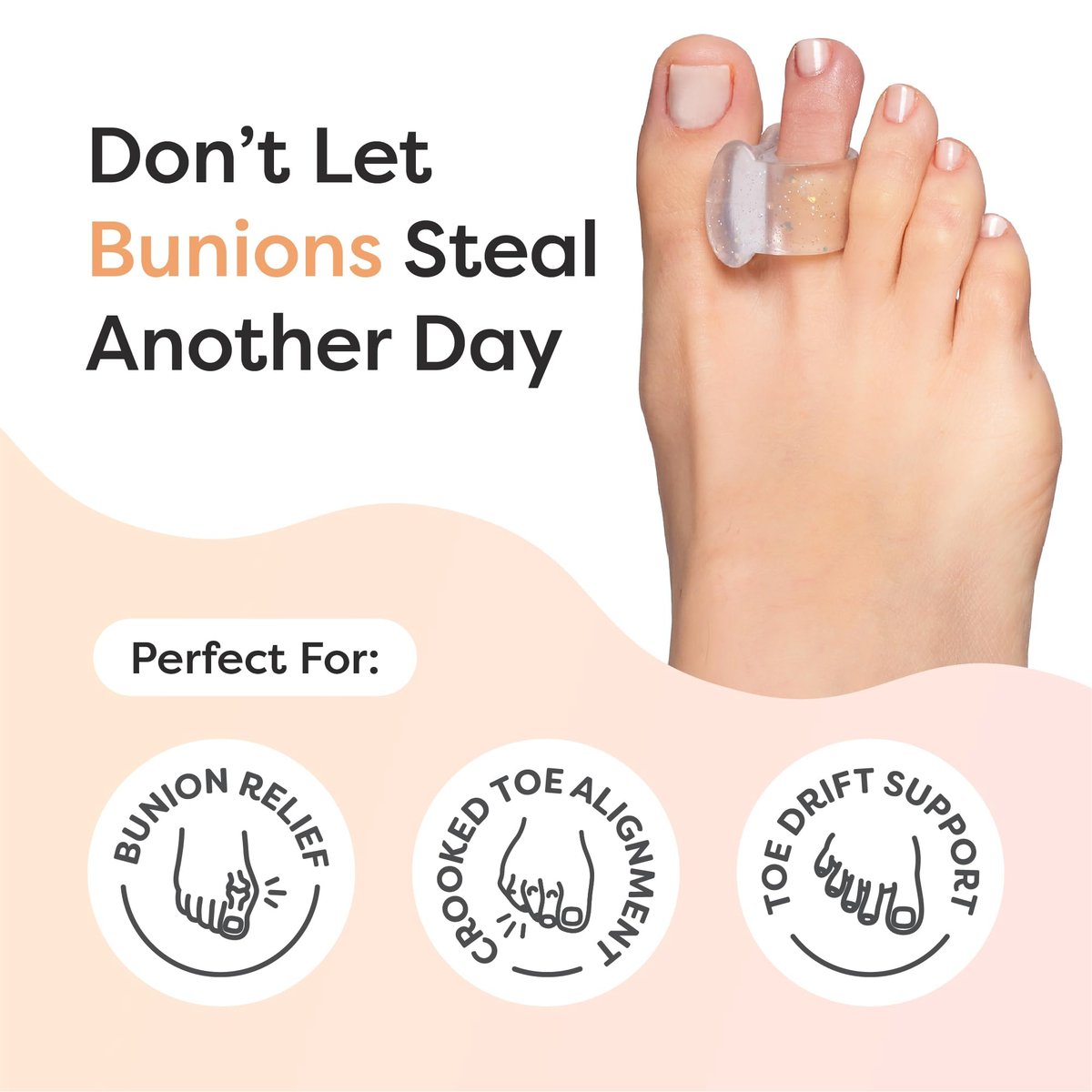 ZenToes Gel-Zehenspreizer für überlappende Zehen, Hallux Valgus, Großzehenausrichtung, Korrektor und Abstandshalter - 4er-Pack (Glitzer)