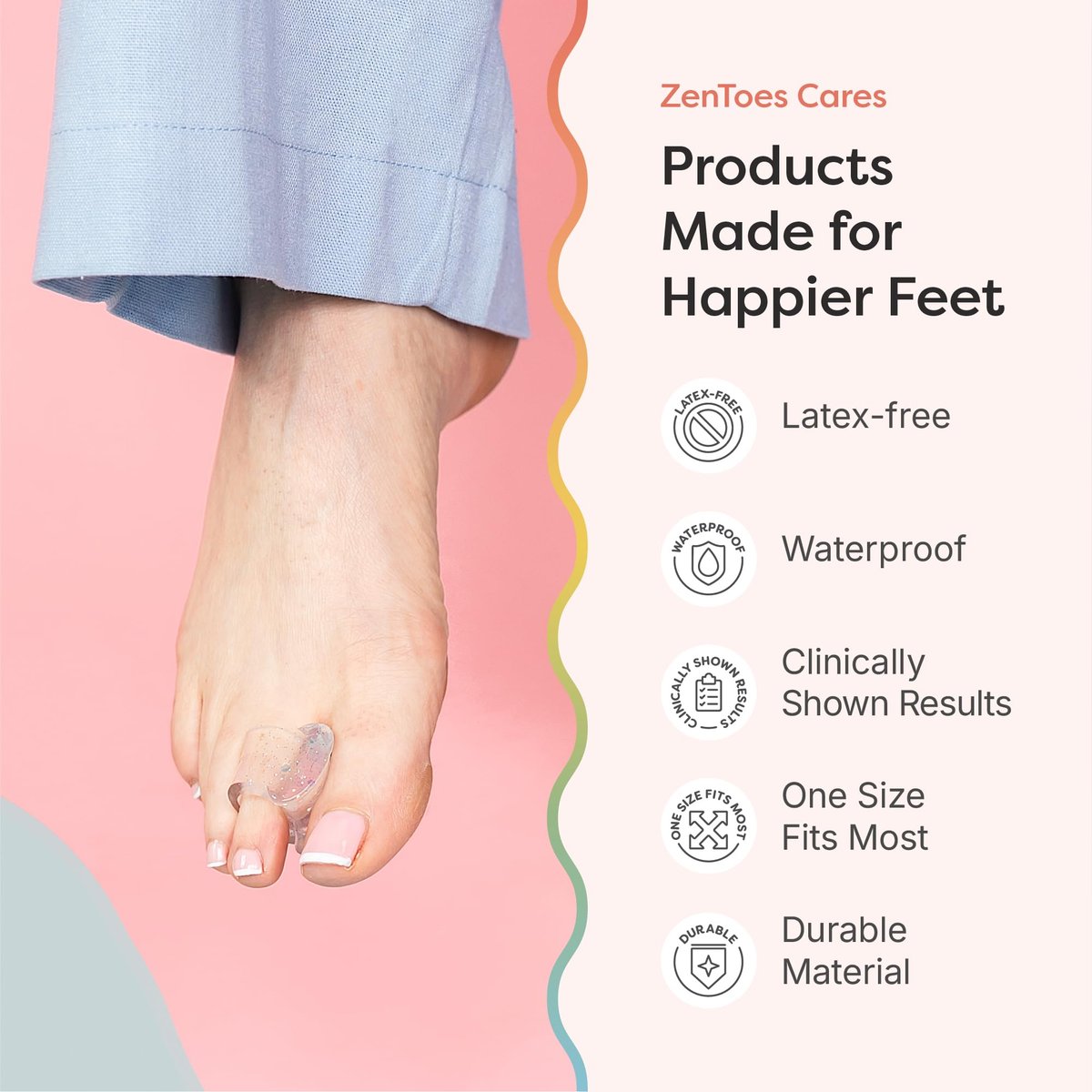 ZenToes Gel-Zehenspreizer für überlappende Zehen, Hallux Valgus, Großzehenausrichtung, Korrektor und Abstandshalter - 4er-Pack (Glitzer)