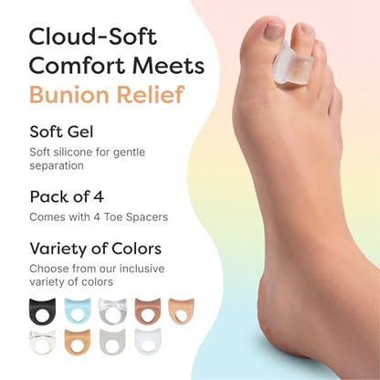 ZenToes Gel-Zehenspreizer für überlappende Zehen, Hallux Valgus, Großzehenausrichtung, Korrektor und Abstandshalter - 4er-Pack (Glitzer)