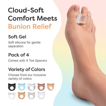 ZenToes Gel-Zehenspreizer für überlappende Zehen, Hallux Valgus, Großzehenausrichtung, Korrektor und Abstandshalter - 4er-Pack (Glitzer)