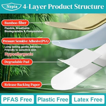 Nepia Hypoallergene Bambus-Wundpflaster mit verschiedenen Formen | PFAS-frei & Latexfrei | Umweltfreundliche, kompostierbare Pflaster für empfindliche Haut | Flexible Stoffpflaster im Familienpack (100 Stück)