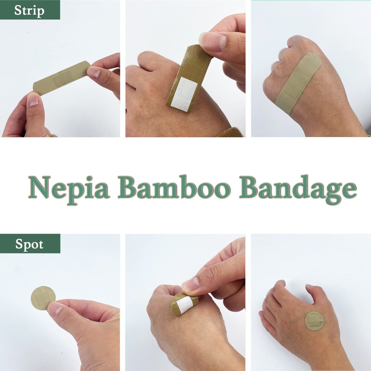 Nepia Hypoallergene Bambus-Wundpflaster mit verschiedenen Formen | PFAS-frei & Latexfrei | Umweltfreundliche, kompostierbare Pflaster für empfindliche Haut | Flexible Stoffpflaster im Familienpack (100 Stück)