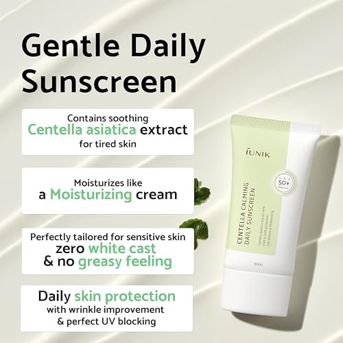 IUNIK Centella Calming Moisture Daily Sonnenschutz SPF 50+ PA++++ Matt & ohne weißen Schild – Centella Asiatica für trockene, fettige & empfindliche Haut – Vegane koreanische Hautpflege