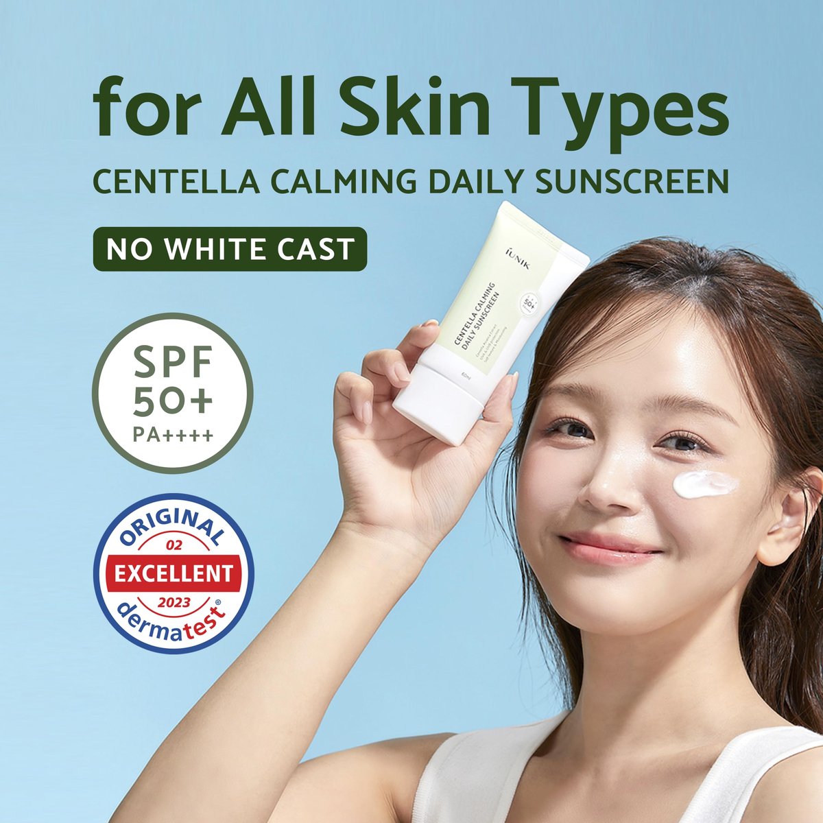 IUNIK Centella Calming Moisture Daily Sonnenschutz SPF 50+ PA++++ Matt & ohne weißen Schild – Centella Asiatica für trockene, fettige & empfindliche Haut – Vegane koreanische Hautpflege
