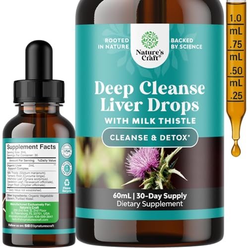 Tiefenreinigung der Leber, Entgiftung & Reparatur mit Mariendistel Flüssigtropfen - Leber-Detox-Flüssigkeit mit Artischockenextrakt, Löwenzahnblatt, Ingwer & Kurkuma Curcumin für Immunität & tägliche Reinigung - 60 ml