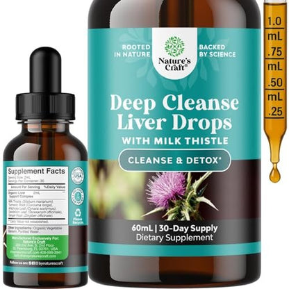 Tiefenreinigung der Leber, Entgiftung & Reparatur mit Mariendistel Flüssigtropfen - Leber-Detox-Flüssigkeit mit Artischockenextrakt, Löwenzahnblatt, Ingwer & Kurkuma Curcumin für Immunität & tägliche Reinigung - 60 ml