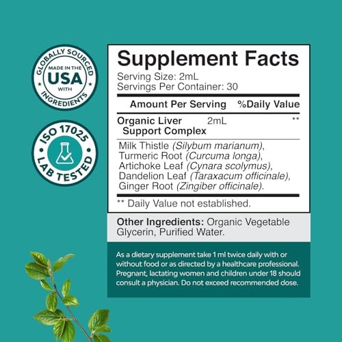 Tiefenreinigung der Leber, Entgiftung & Reparatur mit Mariendistel Flüssigtropfen - Leber-Detox-Flüssigkeit mit Artischockenextrakt, Löwenzahnblatt, Ingwer & Kurkuma Curcumin für Immunität & tägliche Reinigung - 60 ml