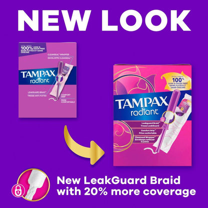 Tampax Radiant Tampons Multipack, mit LeakGuard-Braid, leichte/mittlere Saugstärke, unparfümiert, 26 Stück