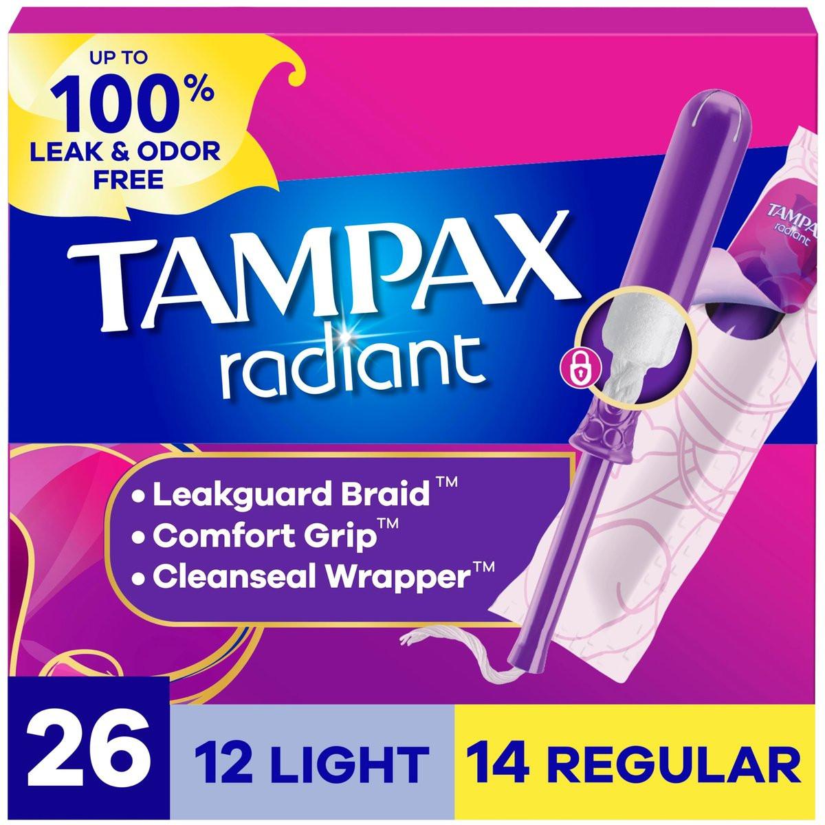 Tampax Radiant Tampons Multipack, mit LeakGuard-Braid, leichte/mittlere Saugstärke, unparfümiert, 26 Stück