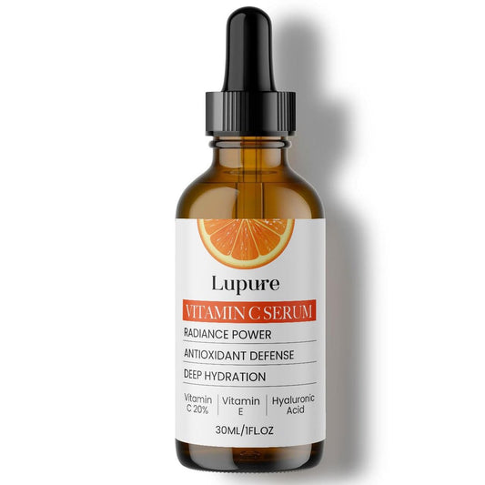 Lupure Professional Vitamin C Gesichtsserum 20% – Anti-Aging Serum mit Ascorbinsäure, Hyaluronsäure & Vitamin E für dunkle Flecken, Hautpflege, 30 ml