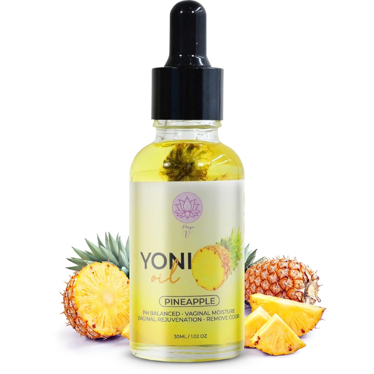 Magic V Yoni Oil für Frauen – Organische Intimpflege, Vaginalfeuchtigkeitscreme, pH-Gleichgewicht & Geruchskontrolle, beruhigt eingewachsene Haare & Rasurbrand – Ananasduft