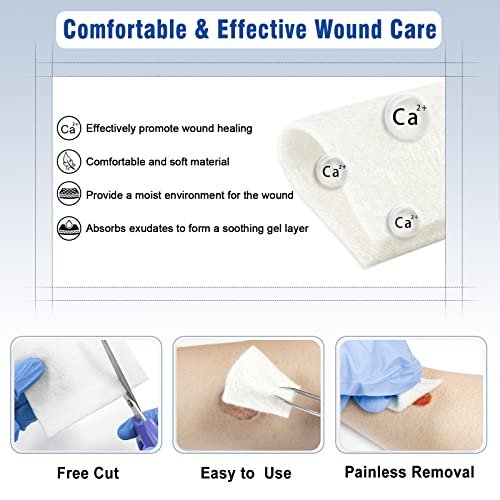 Ceeport Calcium-Alginat-Wundverband Pads, 10 x 10 cm (4x4 Zoll) [10er Pack], Hohe Saugfähigkeit, weiche Wundversorgung, sanft und nicht klebend