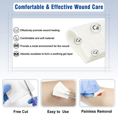 Ceeport Calcium-Alginat-Wundverband Pads, 10 x 10 cm (4x4 Zoll) [10er Pack], Hohe Saugfähigkeit, weiche Wundversorgung, sanft und nicht klebend