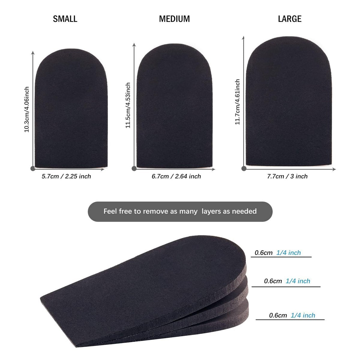 SIIHEA Verstellbare Fersenerhöhungen für Schuhe – 1/4 Zoll Höhenausgleich für Achillessehnenentzündung, Fersenschmerzen, Beinlängendifferenz, Plantarfasziitis – Schuh Einlagen für Männer & Frauen (Schwarz, Größe L (1 Paar))