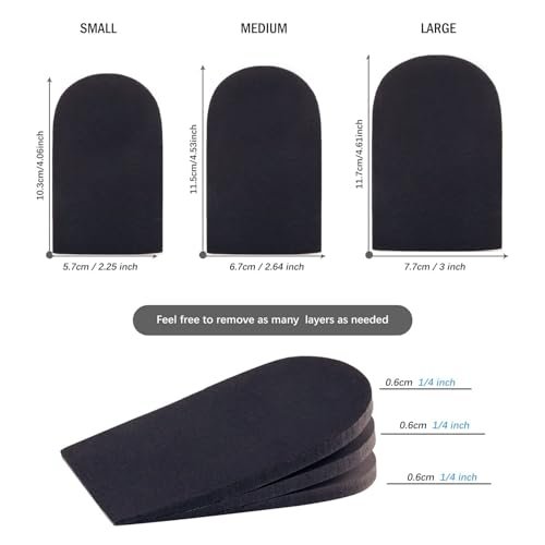 SIIHEA Verstellbare Fersenerhöhungen für Schuhe – 1/4 Zoll Höhenausgleich für Achillessehnenentzündung, Fersenschmerzen, Beinlängendifferenz, Plantarfasziitis – Schuh Einlagen für Männer & Frauen (Schwarz, Größe L (1 Paar))