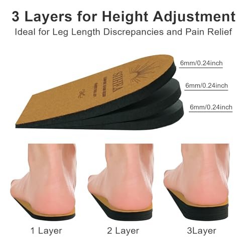 SIIHEA Verstellbare Fersenerhöhungen für Schuhe, 1/4'' Höhenzunahme Einlegesohlen bei Achillessehnenentzündung, Fersenschmerzen, Beinlängendifferenz, Plantarfasziitis, Schuherhöhungen (Groß (1 Paar), Braun)