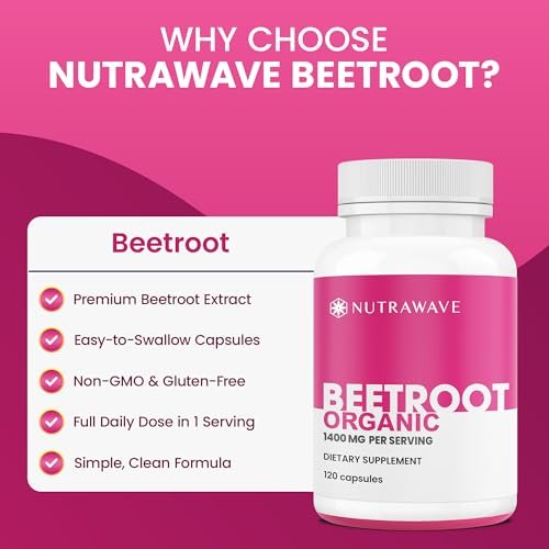Nutra Wave 1400 mg Bio-Rote-Bete-Kapseln pro Portion – Stickstoffmonoxid-Booster für Männer – Unterstützt Blutdruck, Energie, Durchblutung und Herzgesundheit – Nicht-GVO, vegan – 120 Kapseln / 60-Tage-Vorrat