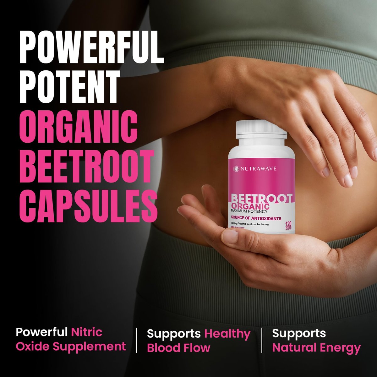 Nutra Wave 1400 mg Bio-Rote-Bete-Kapseln pro Portion – Stickstoffmonoxid-Booster für Männer – Unterstützt Blutdruck, Energie, Durchblutung und Herzgesundheit – Nicht-GVO, vegan – 120 Kapseln / 60-Tage-Vorrat
