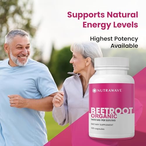 Nutra Wave 1400 mg Bio-Rote-Bete-Kapseln pro Portion – Stickstoffmonoxid-Booster für Männer – Unterstützt Blutdruck, Energie, Durchblutung und Herzgesundheit – Nicht-GVO, vegan – 120 Kapseln / 60-Tage-Vorrat