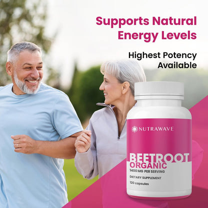 Nutra Wave 1400 mg Bio-Rote-Bete-Kapseln pro Portion – Stickstoffmonoxid-Booster für Männer – Unterstützt Blutdruck, Energie, Durchblutung und Herzgesundheit – Nicht-GVO, vegan – 120 Kapseln / 60-Tage-Vorrat