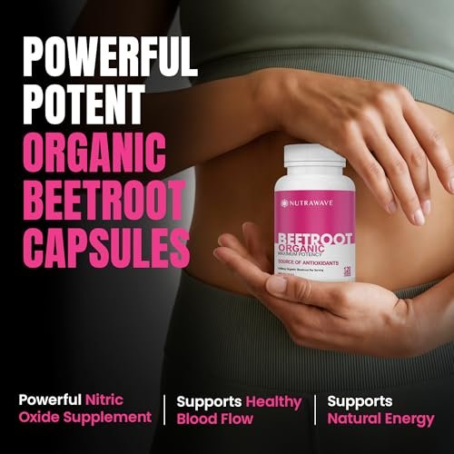 Nutra Wave 1400 mg Bio-Rote-Bete-Kapseln pro Portion – Stickstoffmonoxid-Booster für Männer – Unterstützt Blutdruck, Energie, Durchblutung und Herzgesundheit – Nicht-GVO, vegan – 120 Kapseln / 60-Tage-Vorrat