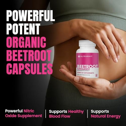 Nutra Wave 1400 mg Bio-Rote-Bete-Kapseln pro Portion – Stickstoffmonoxid-Booster für Männer – Unterstützt Blutdruck, Energie, Durchblutung und Herzgesundheit – Nicht-GVO, vegan – 120 Kapseln / 60-Tage-Vorrat