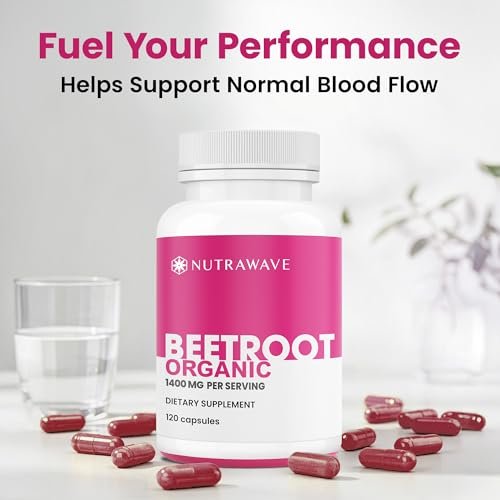Nutra Wave 1400 mg Bio-Rote-Bete-Kapseln pro Portion – Stickstoffmonoxid-Booster für Männer – Unterstützt Blutdruck, Energie, Durchblutung und Herzgesundheit – Nicht-GVO, vegan – 120 Kapseln / 60-Tage-Vorrat