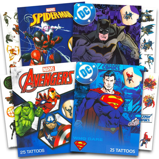 100 Superhelden-Tattoos für Kinder – Marvel & DC Temporäre Tattoos, Spiderman, Avengers, Superman, Batman, Party-Geschenke