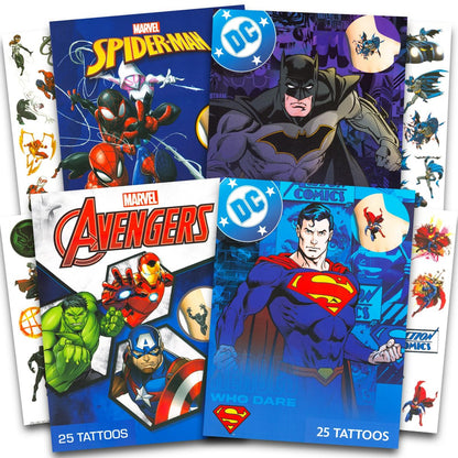 100 Superhelden-Tattoos für Kinder – Marvel & DC Temporäre Tattoos, Spiderman, Avengers, Superman, Batman, Party-Geschenke