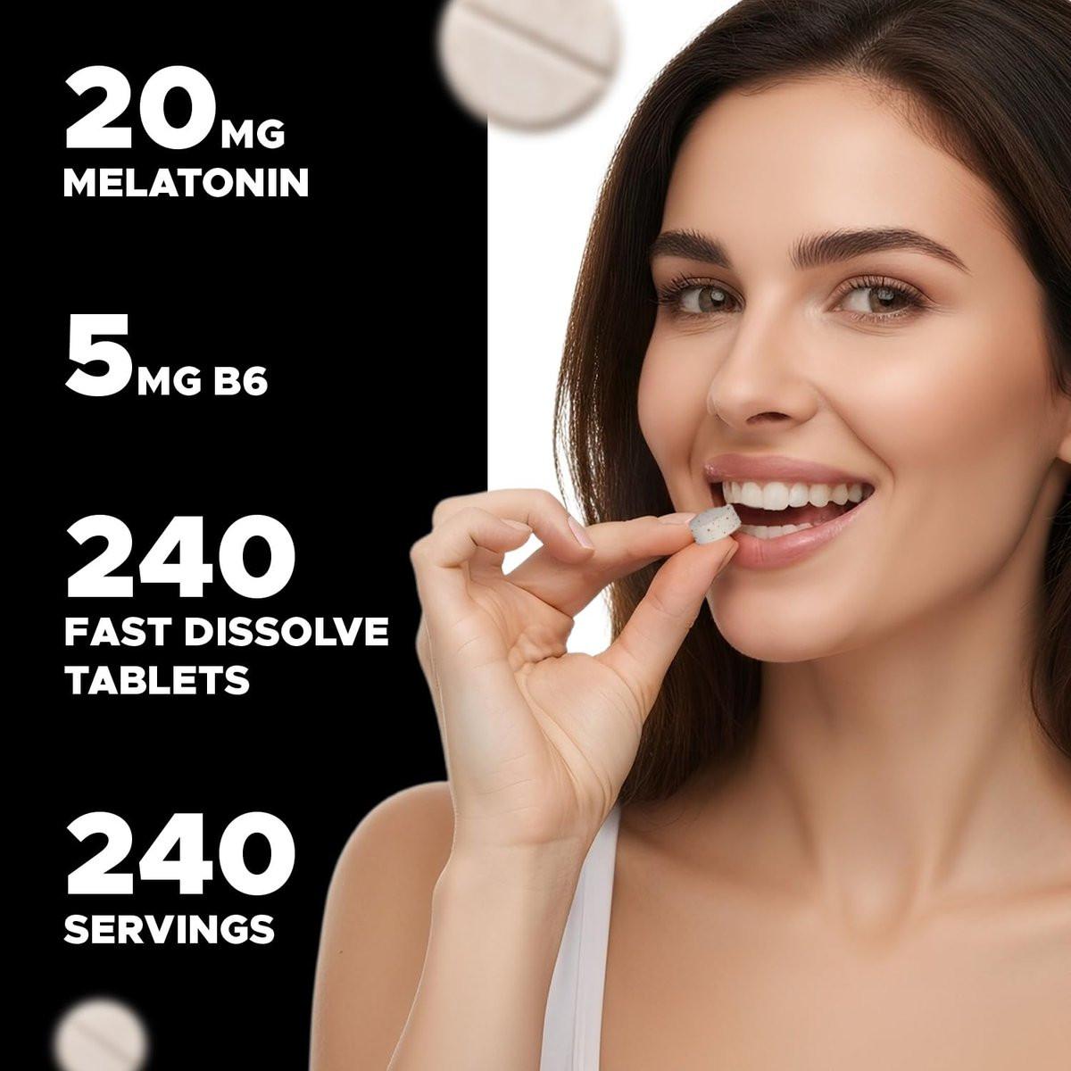 Vitabod Melatonin 20 mg – 240 schnell lösliche Tabletten – Erdbeergeschmack – Vegetarisch, Nicht-GVO, Glutenfrei