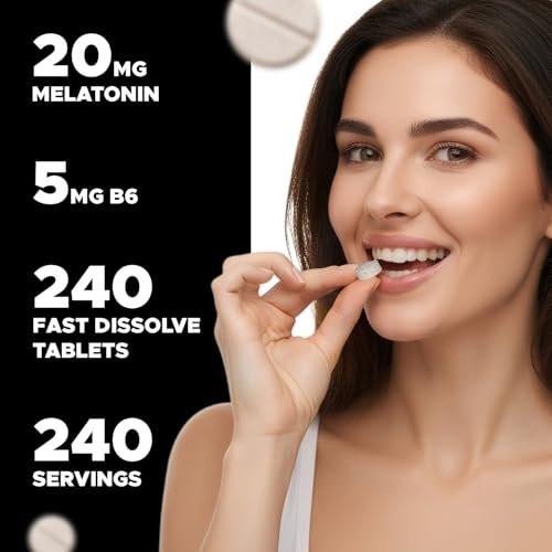 Vitabod Melatonin 20 mg – 240 schnell lösliche Tabletten – Erdbeergeschmack – Vegetarisch, Nicht-GVO, Glutenfrei