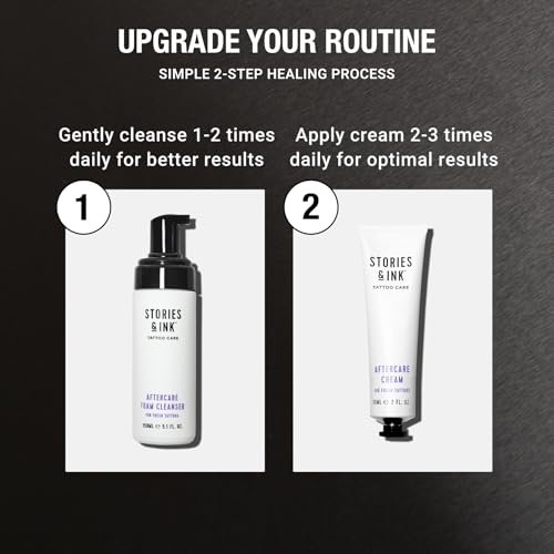 Stories & Ink Tattoo Care | Aftercare Cream für frische Tattoos | Beruhigende Feuchtigkeitscreme zur Linderung von juckender, gereizter neuer Tinte | Ultra-sanfter Tattoo-Heilbalsam, parfümfrei, 60 ml / 2 Fl Oz