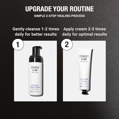 Stories & Ink Tattoo Care | Aftercare Cream für frische Tattoos | Beruhigende Feuchtigkeitscreme zur Linderung von juckender, gereizter neuer Tinte | Ultra-sanfter Tattoo-Heilbalsam, parfümfrei, 60 ml / 2 Fl Oz