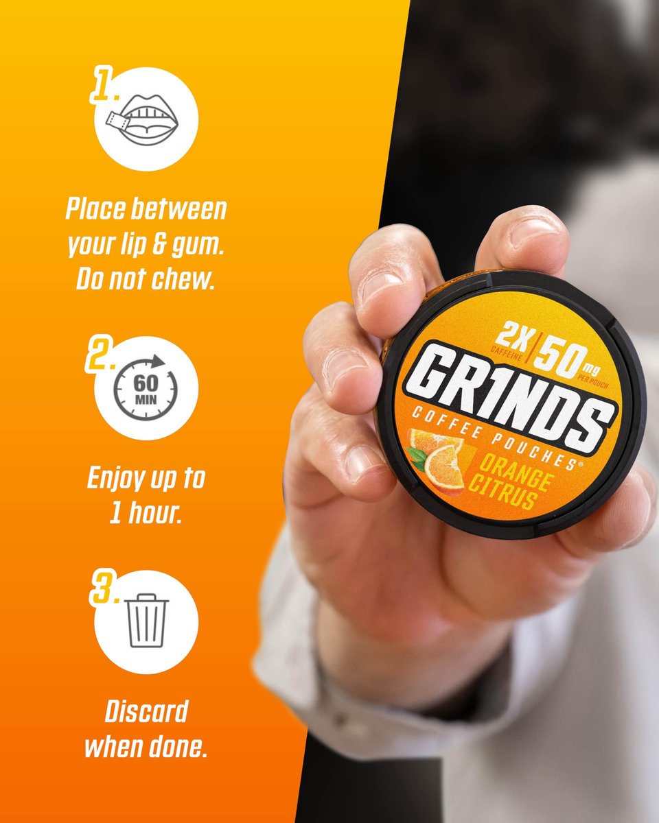Grinds Coffee Pouches 18 pro Dose | 3 Dosen Energy Probierpaket | Double Mocha, Sweet Mint, Orange Citrus | Koffeinbeutel | Tragbare Energie | Kein Crash, Kein Zittern | B-Vitamine | Fokus | Zuckerfrei