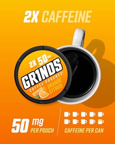 Grinds Coffee Pouches 18 pro Dose | 3 Dosen Energy Probierpaket | Double Mocha, Sweet Mint, Orange Citrus | Koffeinbeutel | Tragbare Energie | Kein Crash, Kein Zittern | B-Vitamine | Fokus | Zuckerfrei